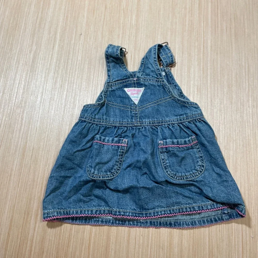 OshKosh B'gosh Overall Jumper Baby Girl Floral Embroidered Denim Dress 12M